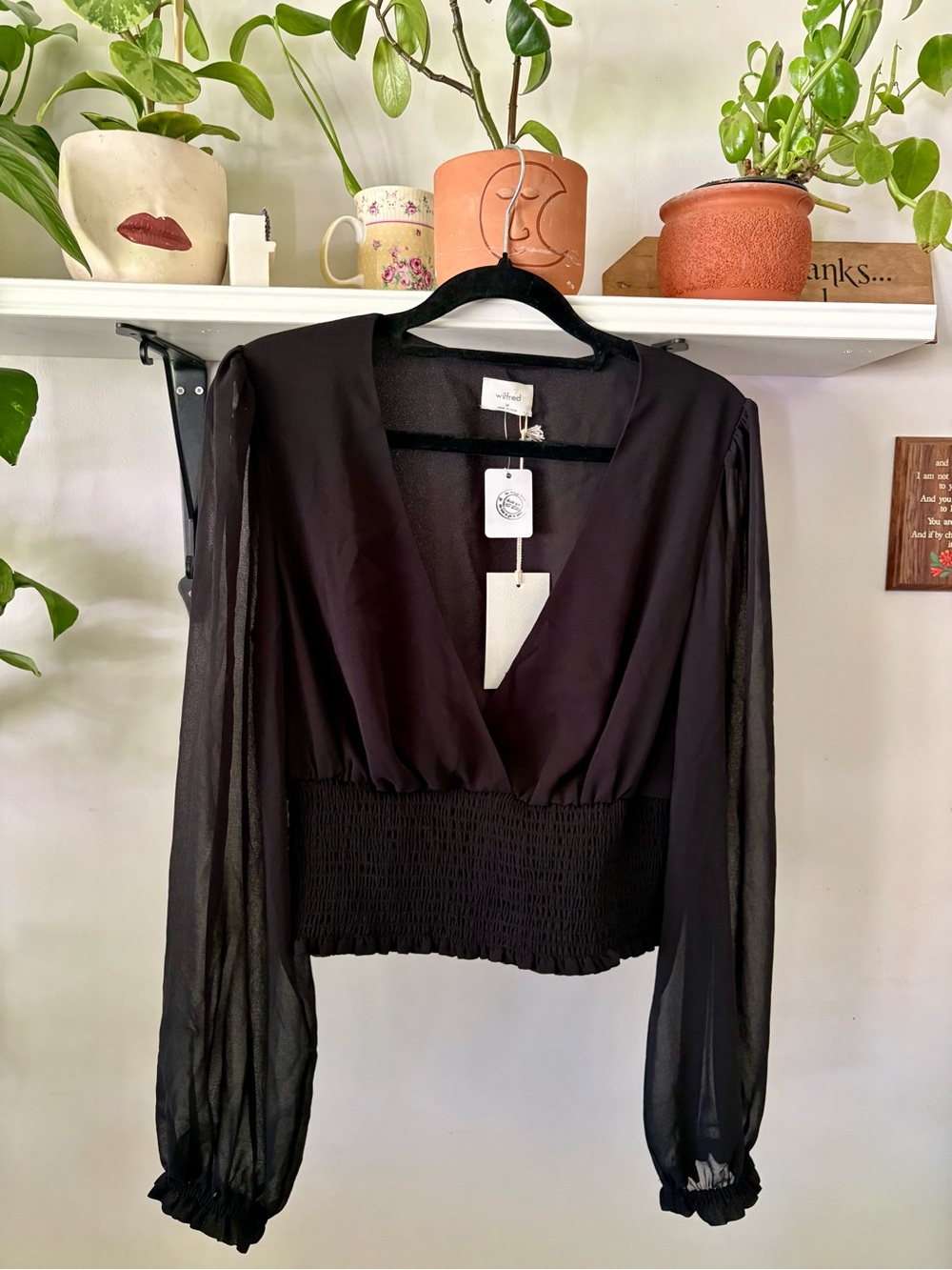 Wilfred Black Smocked Waist V-Neck Blouse